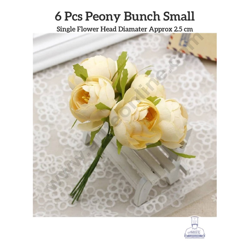CAKE DECOR  Small Peony Artificial Flower Bunch For Cake Decoration  Cream ( 6 pc pack )