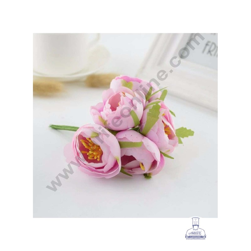 CAKE DECOR  Small Peony Artificial Flower Bunch For Cake Decoration  Light Pink ( 6 pc pack )
