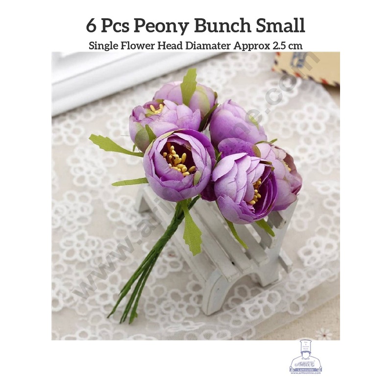 CAKE DECOR  Small Peony Artificial Flower Bunch For Cake Decoration  Purple ( 6 pc pack )