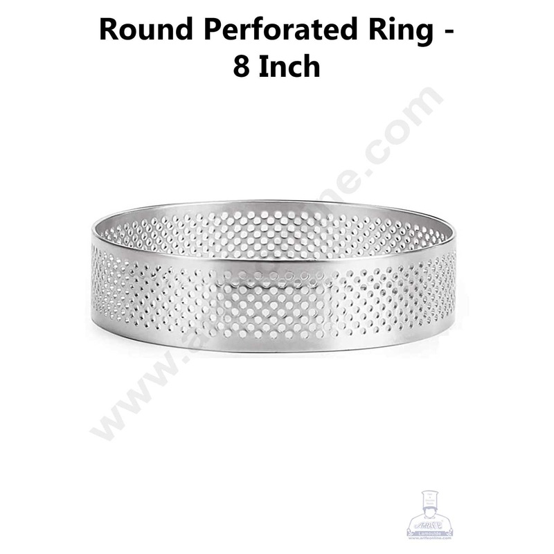 CAKE DECOR Stainless Steel Perforated Round Tart Cake Ring - 8 Inch