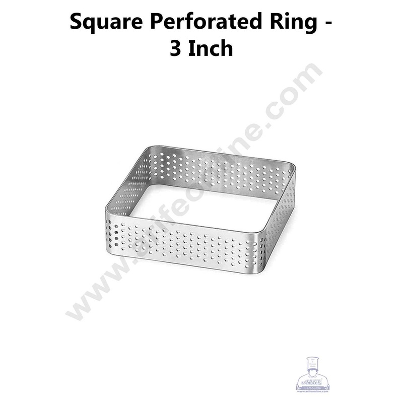 CAKE DECOR Stainless Steel Perforated Square Tart Cake Ring - 3 Inch