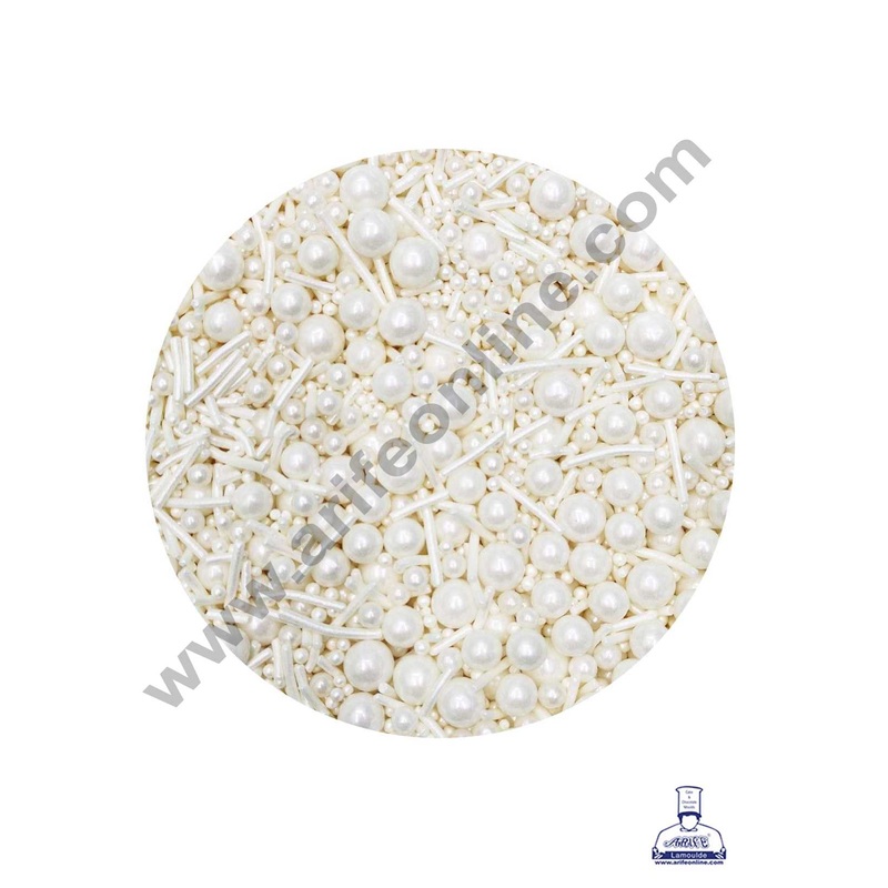 CAKE DECOR Sugar Candy - Mix Size White Balls with Vermicelli Candy - 500 gm