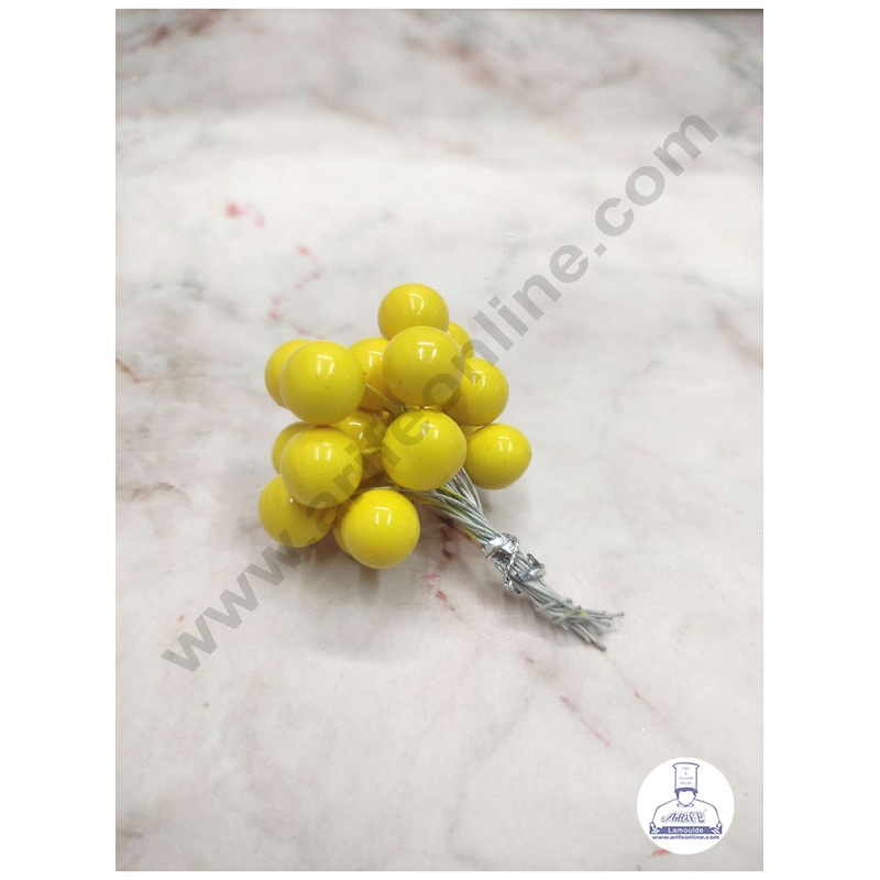 CAKE DECOR Sunshine Yellow Pearl Faux Ball Toppers For Cake and Cupcake Decoration - (20pcs Pack)