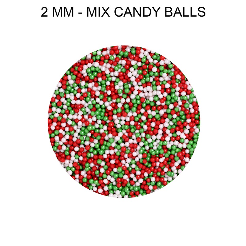 CAKE DECOR Sugar Sprinkles and Candy - Christmas 2mm Mix Candy Balls 004 - 100 gm