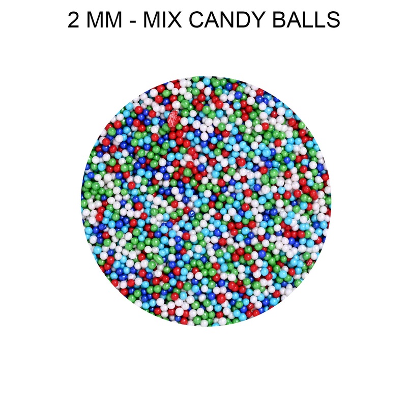 CAKE DECOR Sugar Sprinkles and Candy - Christmas 2mm Mix Candy Balls 005 - 100 gm