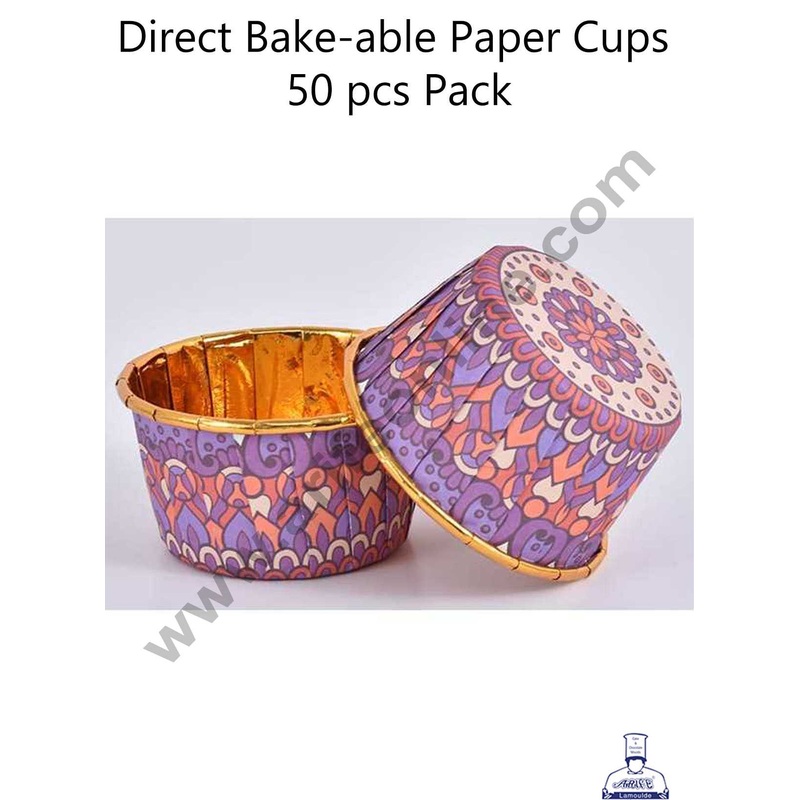 CAKE DECOR Traditional Design Golden Foil Coated Direct Bake-able Paper Muffin Cups - Design 1 (50 Pcs)