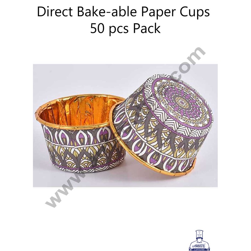 CAKE DECOR Traditional Design Golden Foil Coated Direct Bake-able Paper Muffin Cups - Design 4 (50 Pcs)