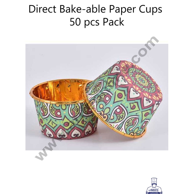 CAKE DECOR Traditional Design Golden Foil Coated Direct Bake-able Paper Muffin Cups - Design 5 (50 Pcs)