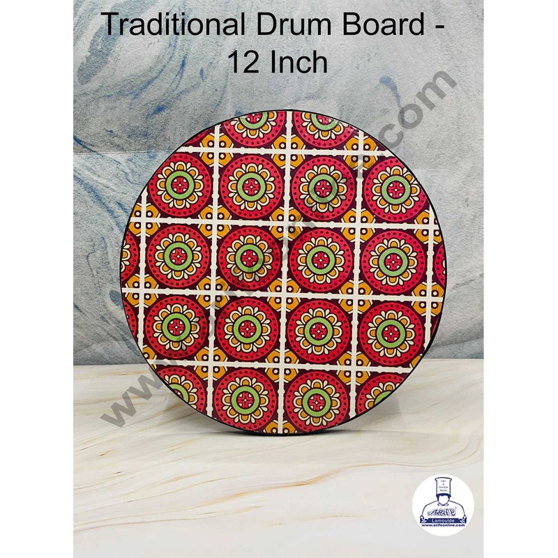 CAKE DECOR Traditional Design Round Drum Cake Board Cake Base - Design 1 - 12 Inch