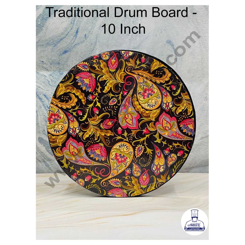 CAKE DECOR Traditional Design Round Drum Cake Board Cake Base - Design 2 - 10 Inch