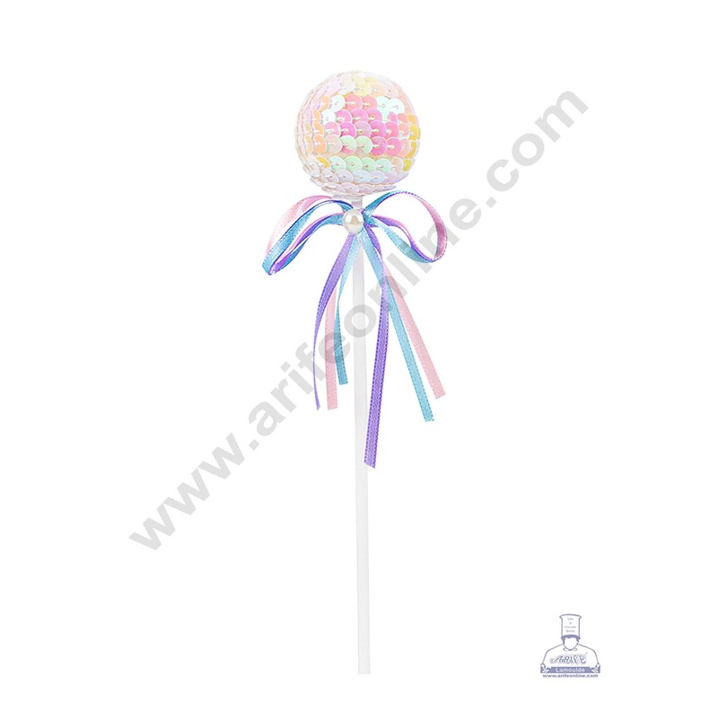 CAKE DECOR White Bling Bling Sequence Lollipop Ball Toppers For Cake and Cupcake Decoration