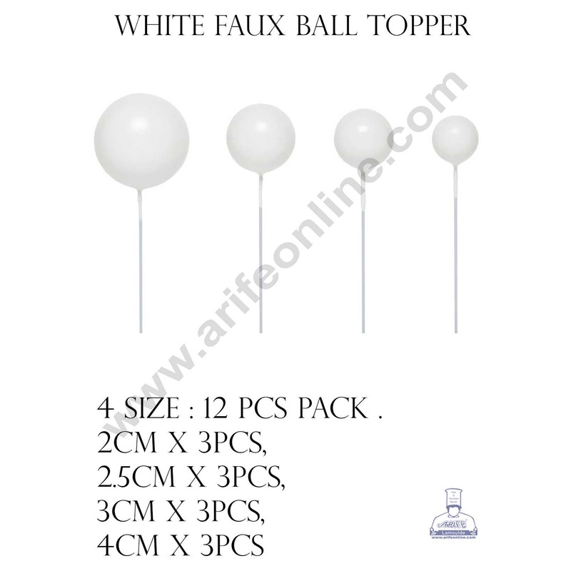 CAKE DECOR White Faux Balls Topper For Cake and Cupcake Decoration - ( 12 pcs Pack )
