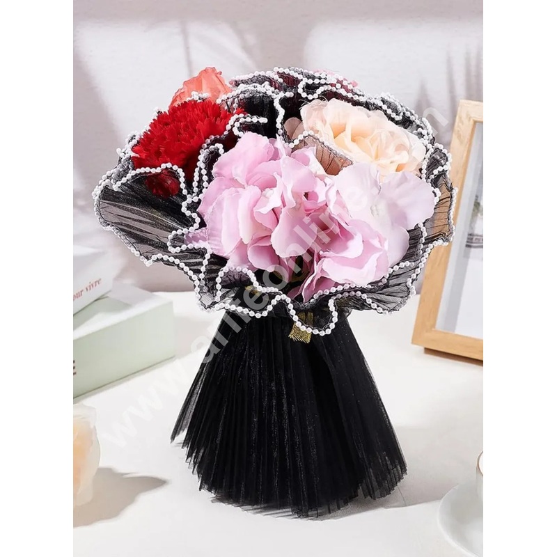 Black Pearl Edge Wrinkled Flower Wrapping Mesh - CAKE DECOR