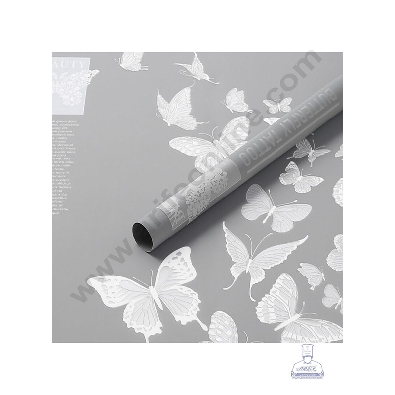 Butterfly Design Korean Wrapping Sheet | Premium Flower Wrapper (Grey)- CAKE DECOR