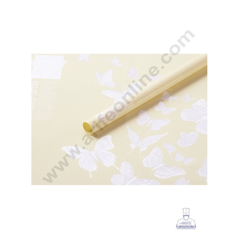 Butterfly Design Korean Wrapping Sheet | Premium Flower Wrapper (Light Yellow)- CAKE DECOR