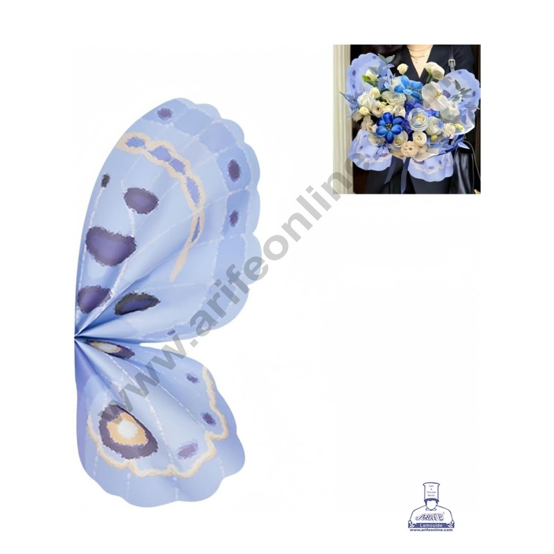 Butterfly Wrap Paper for Flower Bouquet | Premium Flower Wrapping Paper Butterfly Design (Blue) - CAKE DECOR