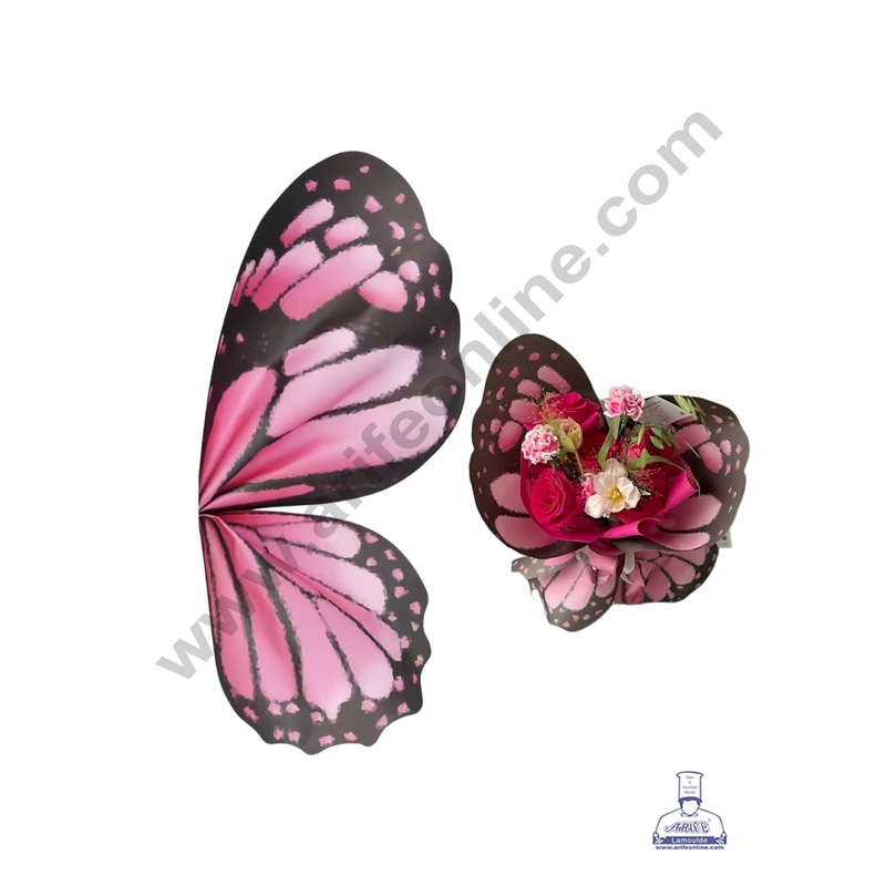 Butterfly Wrap Paper for Flower Bouquet | Premium Flower Wrapping Paper Butterfly Design ( Dark Pink ) - CAKE DECOR