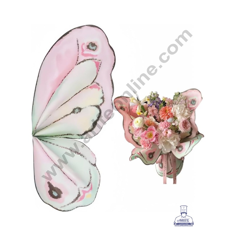 Butterfly Wrap Paper for Flower Bouquet | Premium Flower Wrapping Paper Butterfly Design (Pastel Pink & Green) - CAKE DECOR
