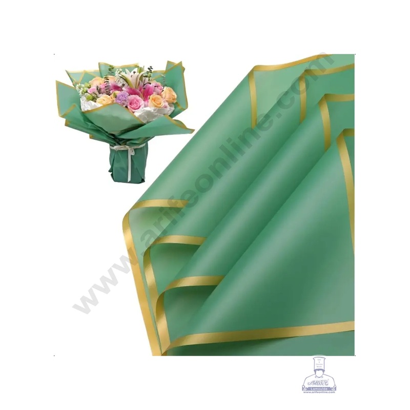 Double Side Gold Edge Korean Wrapping Sheet | Premium Flower Wrapper (Green)- CAKE DECOR