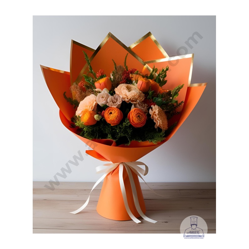 Double Side Gold Edge Korean Wrapping Sheet | Premium Flower Wrapper (Orange)- CAKE DECOR