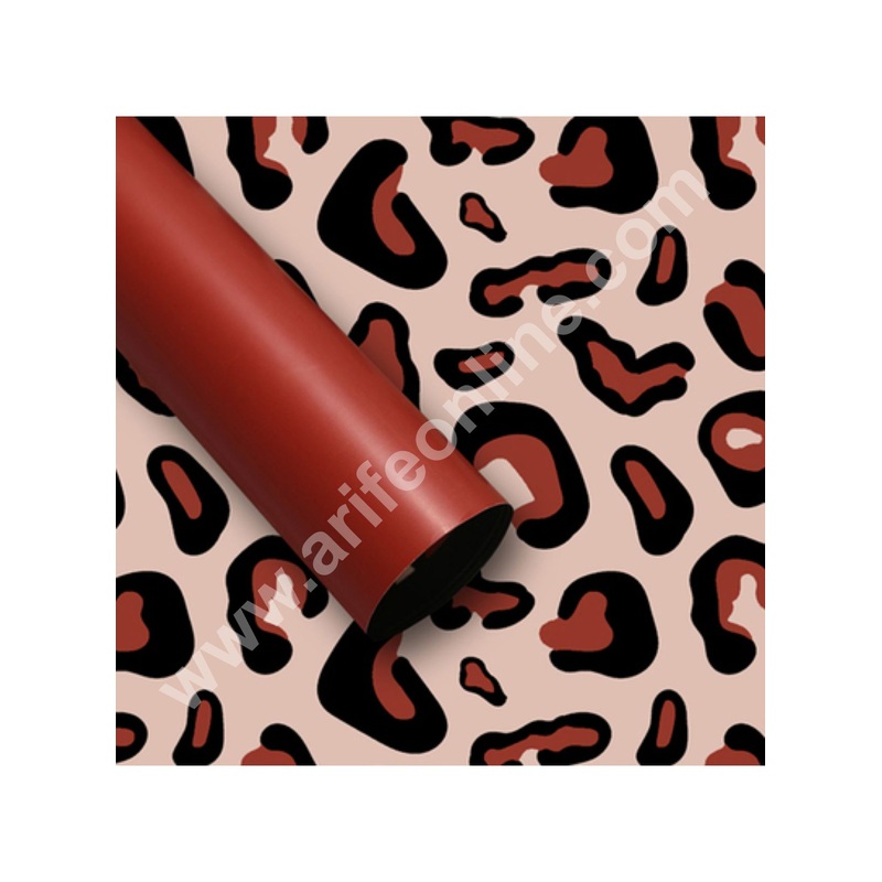 Leopard Print Korean Wrapping Sheet - Rust Red | Premium Flower Wrapper - CAKE DECOR