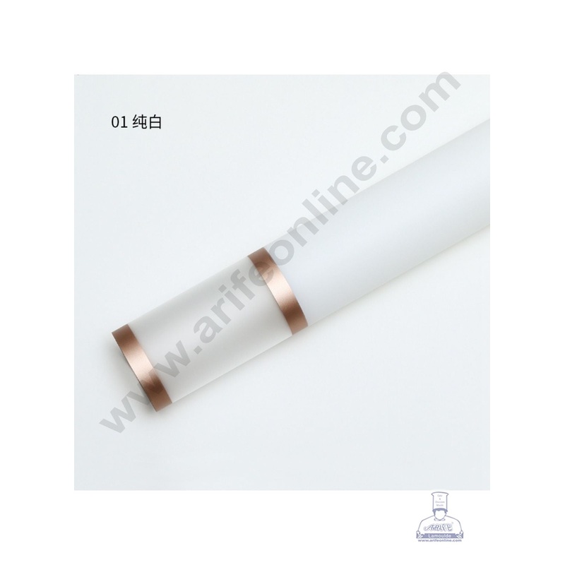 Opaque Border With Double Gold Edge Korean Wrapping Sheet | Premium Flower Wrapper (White)- CAKE DECOR