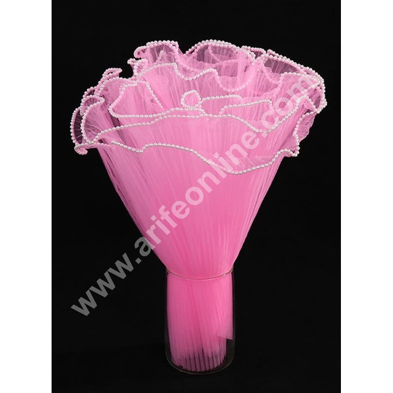 Pink Pearl Edge Wrinkled Flower Wrapping Mesh - CAKE DECOR