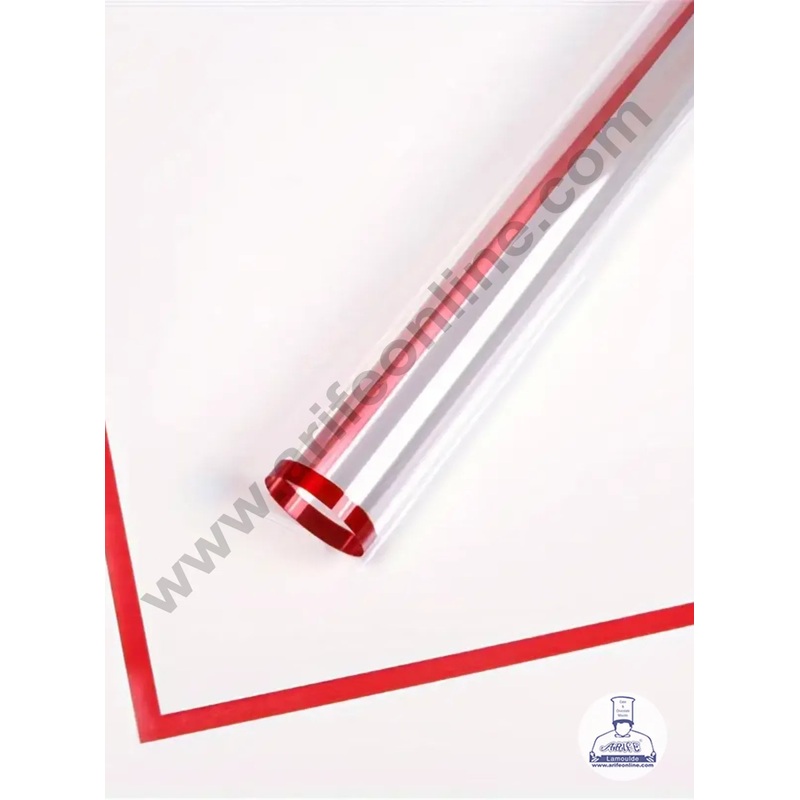 Red Edge Transparent Korean Wrapping Sheet | Premium Flower Wrapper  - CAKE DECOR