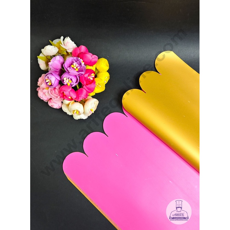 Unique Rose Petal Scallop Design  Korean Wrapping Sheet | Premium Flower Wrapper (Pink & Gold)- CAKE DECOR