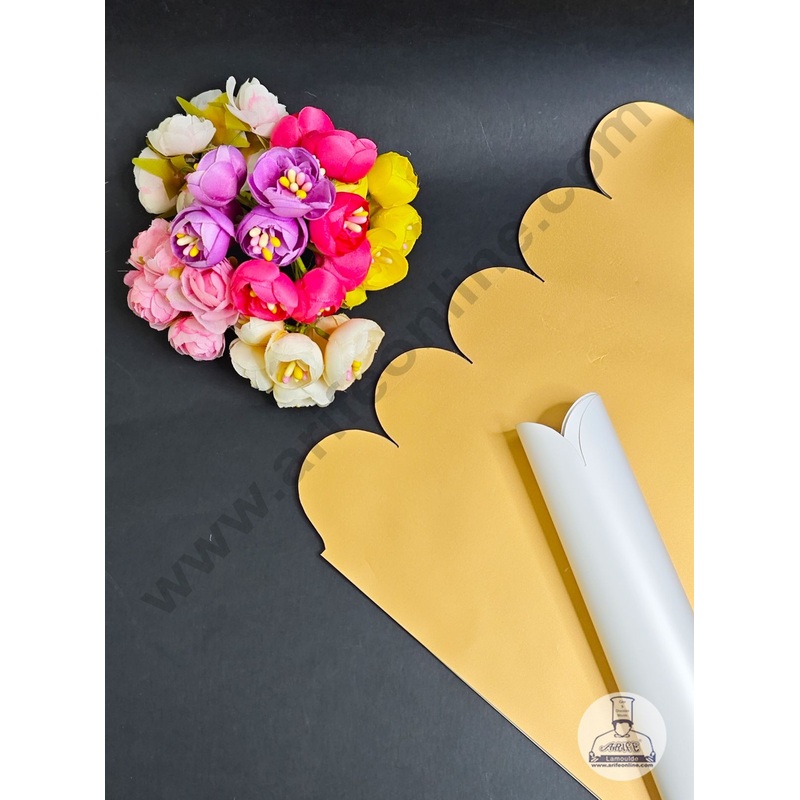 Unique Rose Petal Scallop Design  Korean Wrapping Sheet | Premium Flower Wrapper (White & Gold)- CAKE DECOR