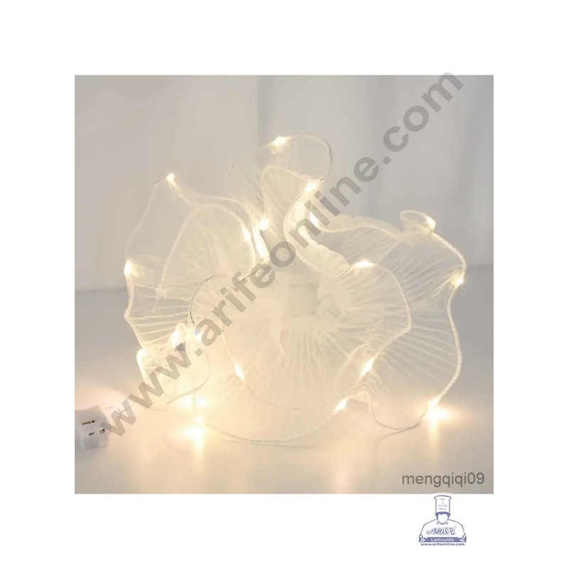 White Wrinkled with LED Flower Wave Wrapping Mesh - CAKE DECOR