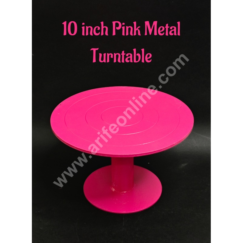 360 Rotating Pink Metal Turntable Cake Turntable (10 Inch) - Heavy - CAKE DECOR