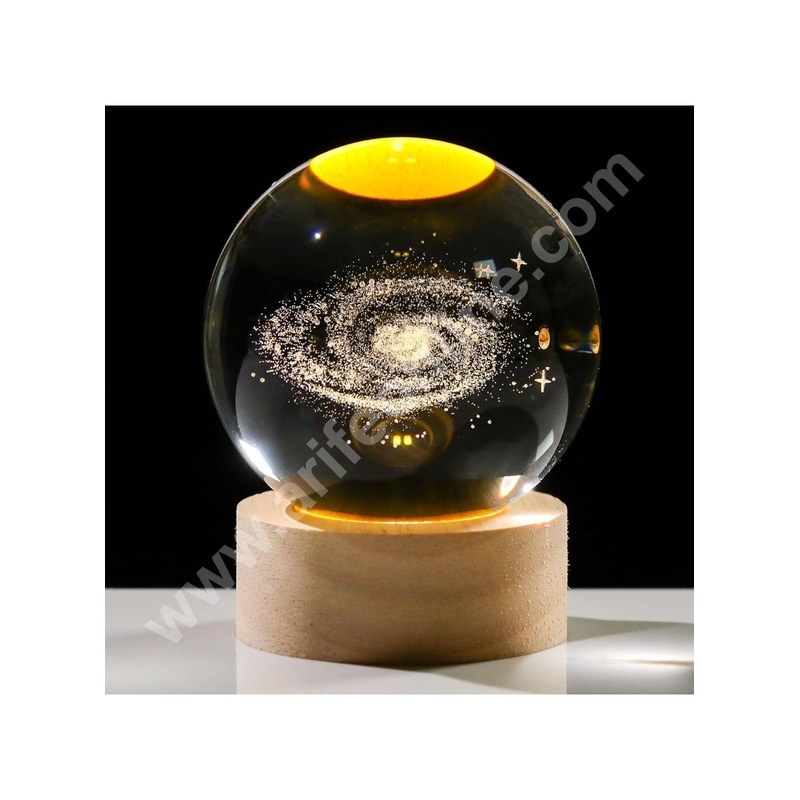 3D Galaxy Crystal Ball Night Lamp | USB Table LED with Wooden Stand  | Cake Decoration