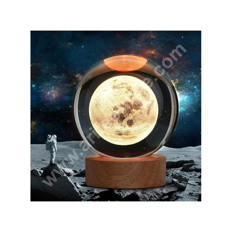 3D Moon Crystal Ball Night Lamp | USB Table LED with Wooden Stand  | Cake Decoration