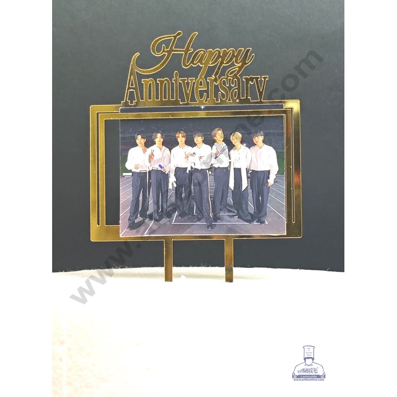 5 inch Gold Rectangle Acrylic Photo Frame Happy Anniversary  Cutout Cake Topper | Photo Holder - CAKE DECOR