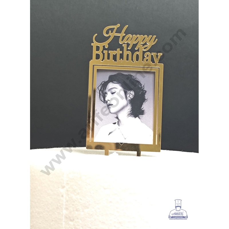5 inch Gold Square Acrylic Birthday Cutout Photo Frame Cutout Cake Topper | Photo Holder - CAKE DECOR