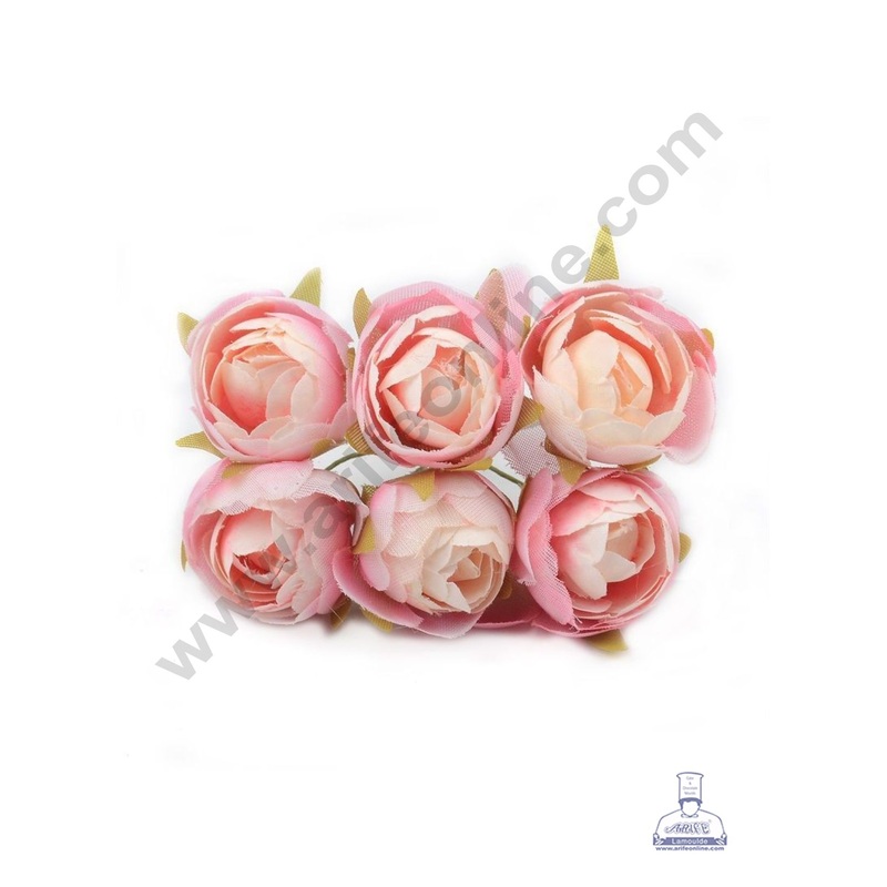 CAKE DECOR  Small Peony Artificial Flower Bunch For Cake Decoration  Pink ( 6 pc pack )
