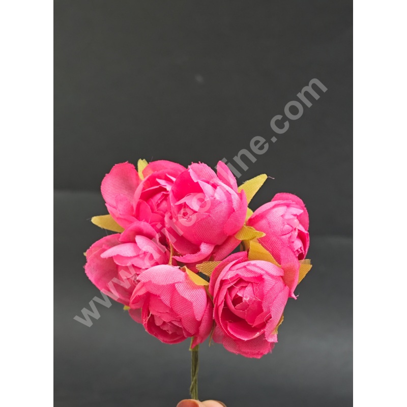 CAKE DECOR  Small Peony Artificial Flower Bunch For Cake Decoration  Rani Pink ( 6 pc pack )