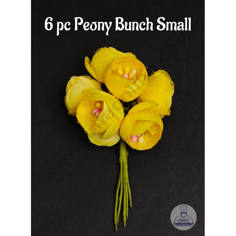 CAKE DECOR  Small Peony Artificial Flower Bunch For Cake Decoration  Yellow ( 6 pc pack )