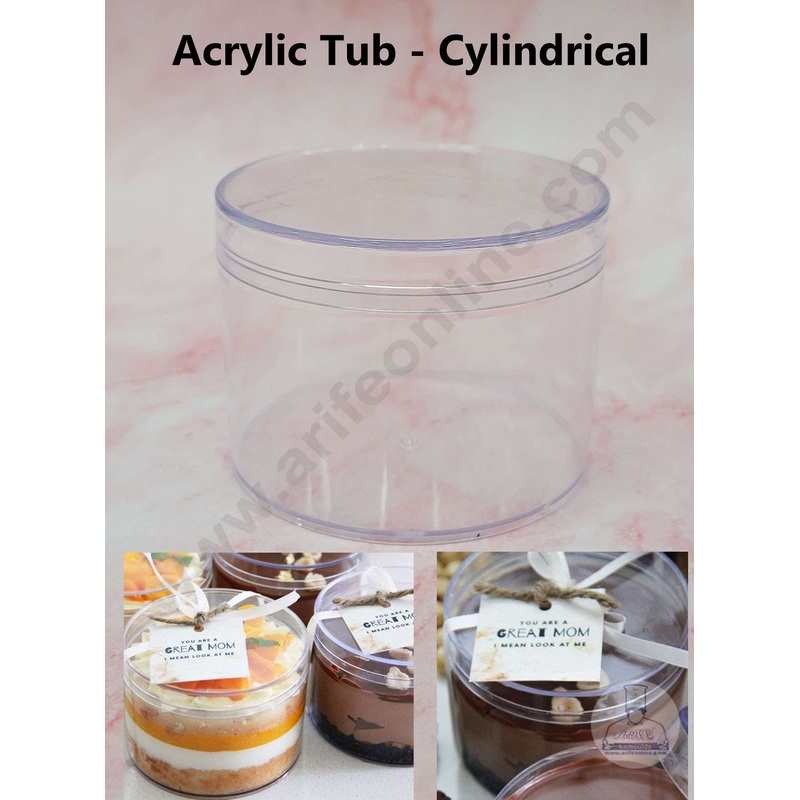 Cake Decor Transparent Acrylic Dessert Cylindrical Tub With Lid (Pack of 12)