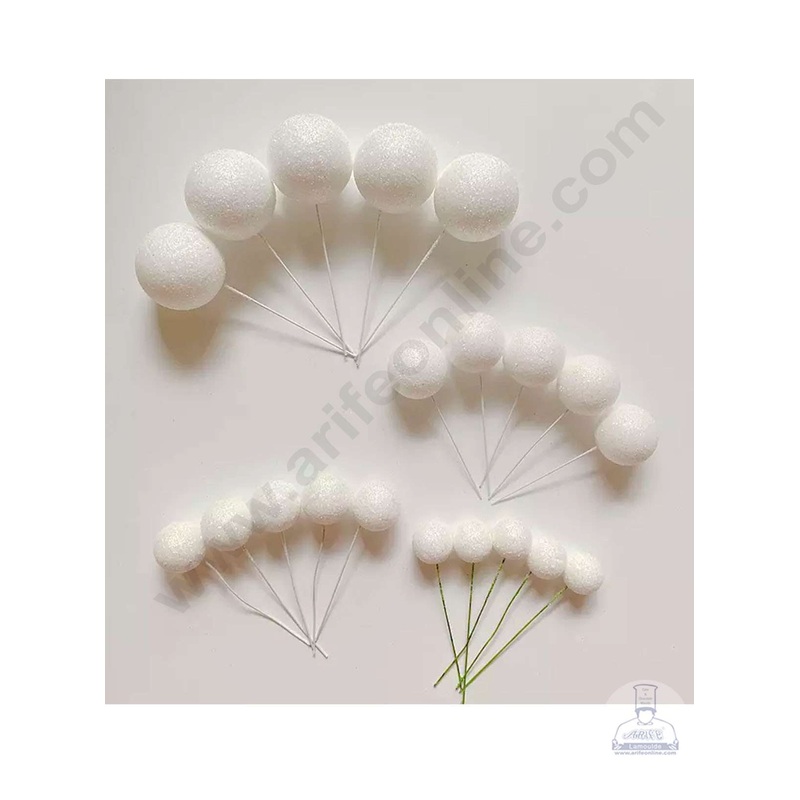 Cake Decor White Glitter Faux Ball Toppers For Cake and Cupcake Decoration - (20pcs Pack)