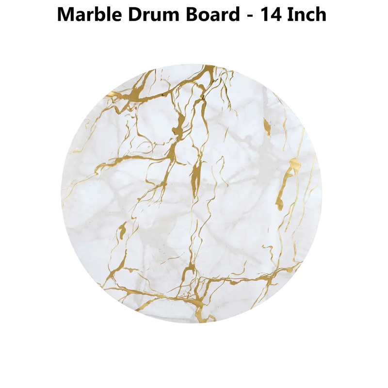 CAKE DECOR White Marble Round Drum Cake Board Cake Base - 14 Inch