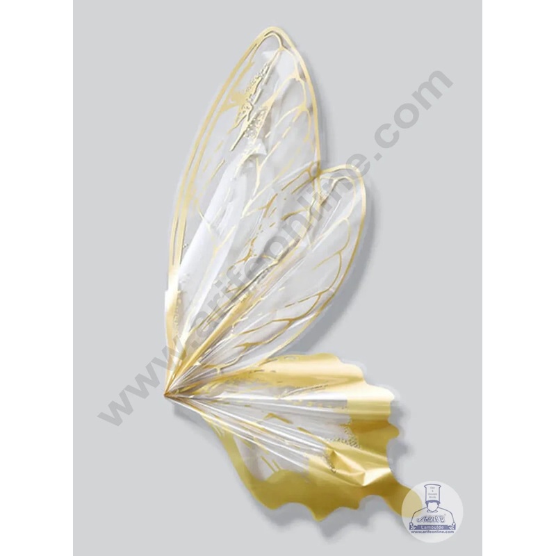 Cellophane Butterfly Wings Plastic for Flower Bouquet | Premium Flower Wrapping Paper Butterfly Design (Metallic Gold) - CAKE DECOR