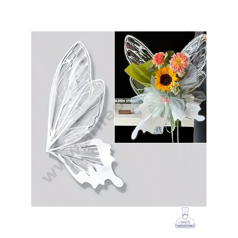 Cellophane Butterfly Wings Plastic for Flower Bouquet | Premium Flower Wrapping Paper Butterfly Design (White) - CAKE DECOR