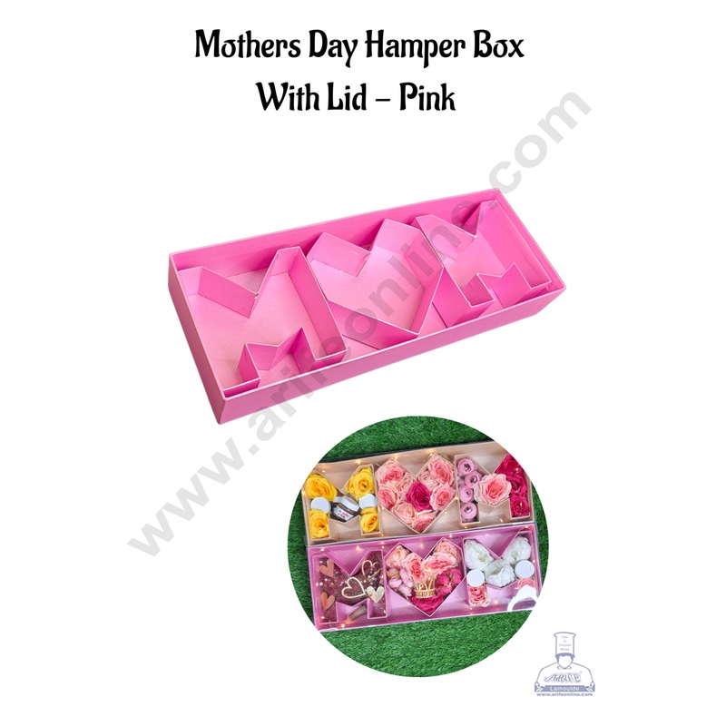 Elegant Mothers Day Pink MOM Monogram Flower Gift Box with Transparent Lid (Pink) - CAKE DECOR