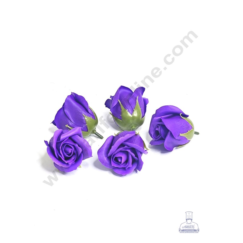 Scented Rose Artificial Flower For Cake Decoration  Violet ( 5 pc pack )- CAKE DECOR