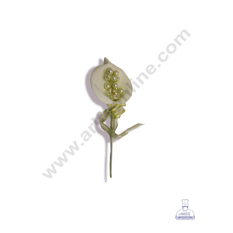 Cake Decor  1 Pc Big Foam Arum Lilly With Beads  Light Gold