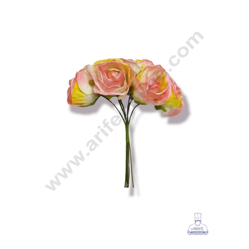 Cake Decor  6 Pcs Shiney Medium Rose Bunch   Light Pink