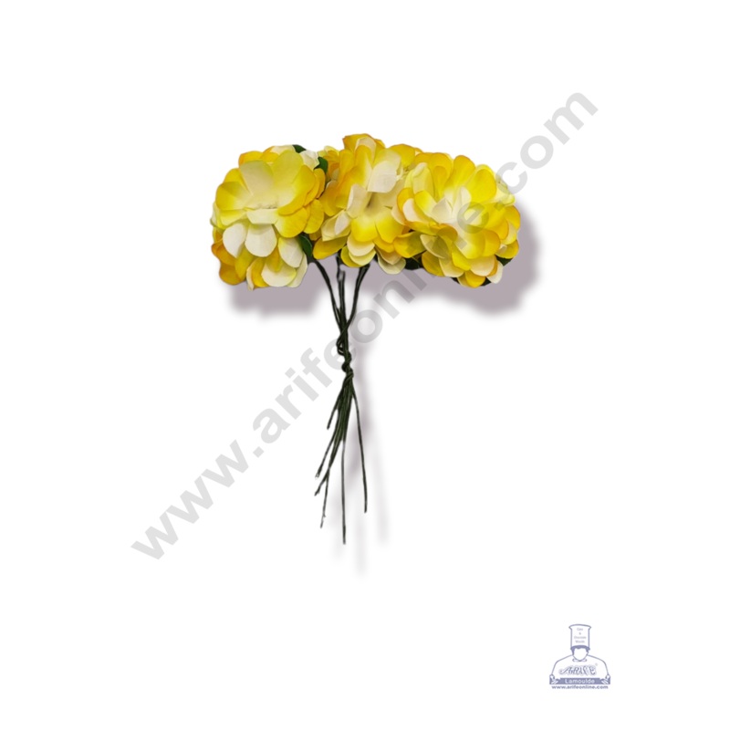 Cake Decor  6 Pcs Small Paper Flower  Yellow