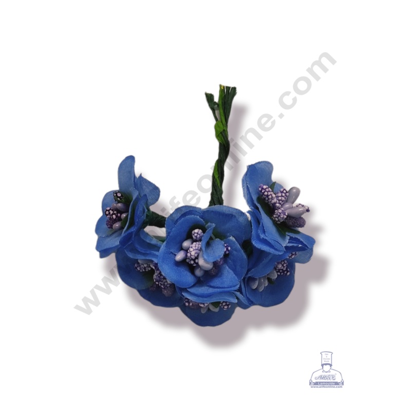 Cake Decor  Medium Blossom Flower With Pollen Bunch of 6 Pcs  Blue